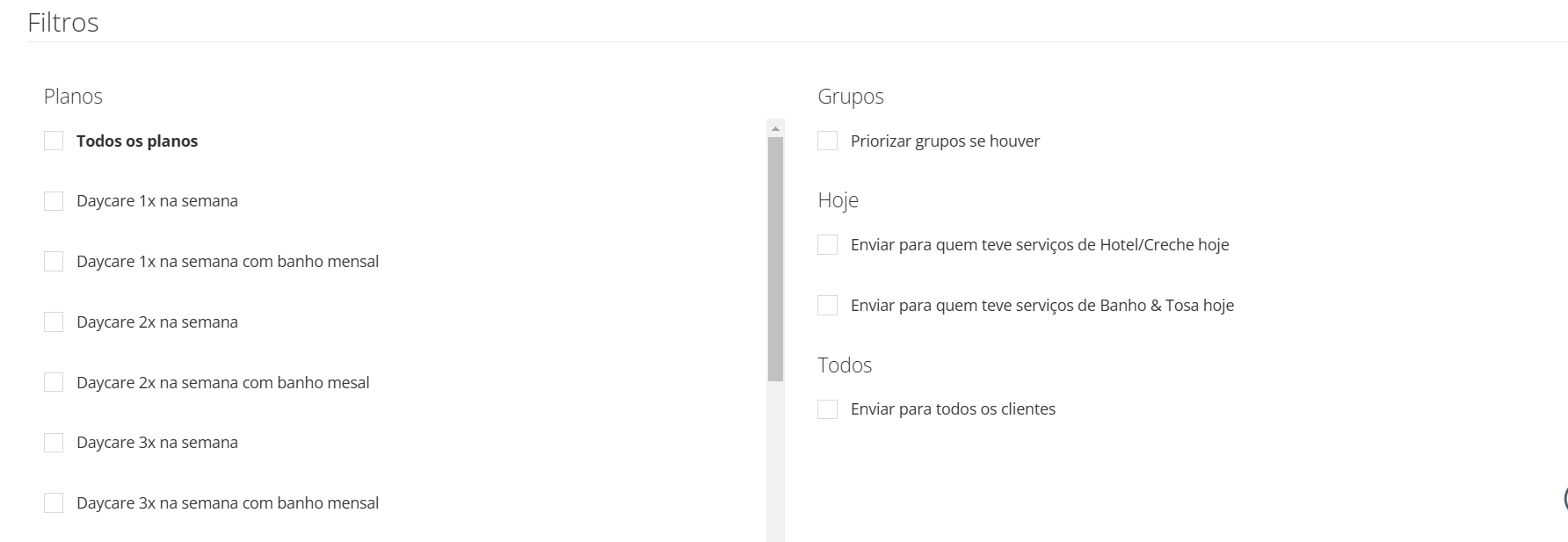 Opções de Filtros